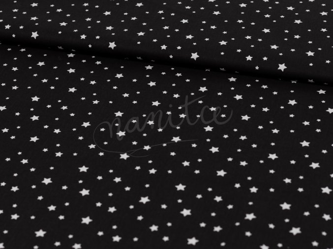 Bavlněné plátno - bílé hvězdičky na černé 13B