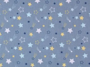Bavlněné plátno - středně modré s barevnými hvězdami
