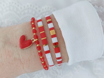 Set Miyuki náramků červené srdíčko