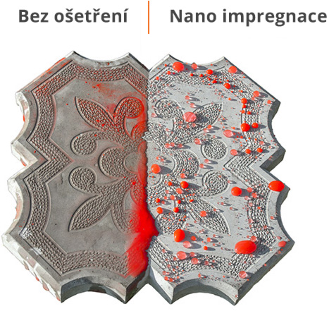 impregnace dlažby - impregnovaná dlažba zůstává suchá, voda na povchu tvoří kuličky