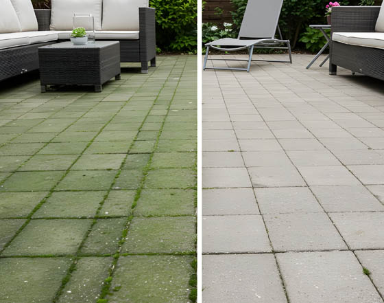 srovnání impregnované a neimpregnované betonové dlažby - voda tvoří kuličky na naimpregnované straně