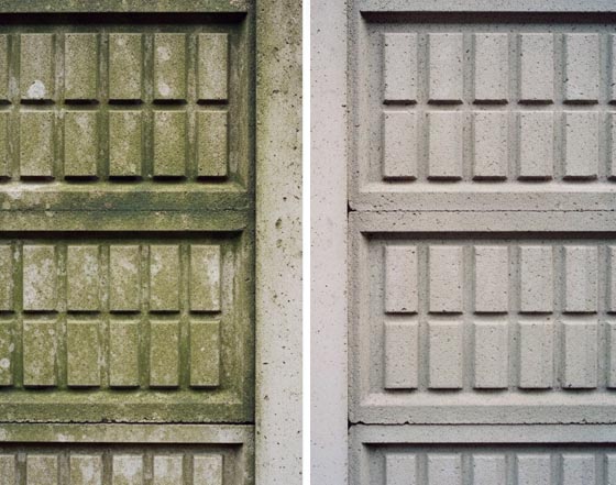 srovnání impregnovaného a neimpregnovaného betonového povrchu - voda tvoří kuličky na naimpregnované straně