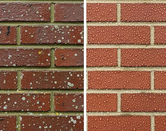 srovnání impregnovaných a neimpregnovaných cihel - voda tvoří kuličky na naimpregnované straně