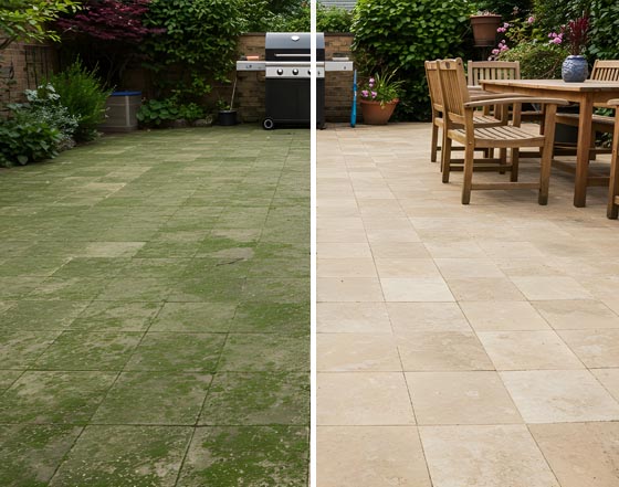 srovnání impregnovaného a neimpregnovaného pískovce - voda tvoří kuličky na naimpregnovaném povrchu