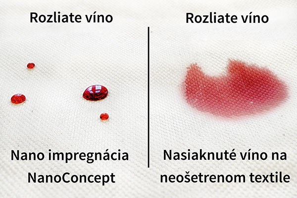 porovnanie ukazuje impregnovaný textil vs. neimpregnovaný