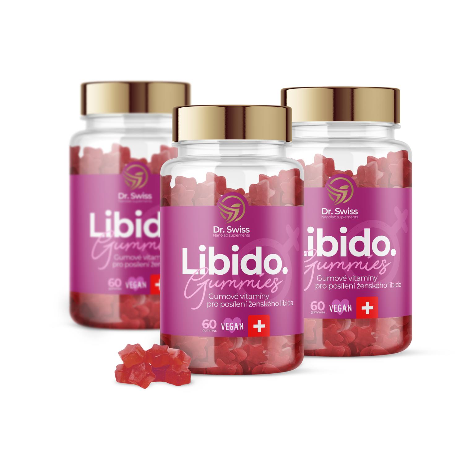 Dr. Swiss Gumové vitamíny na podporu ženského LIBIDA Léčebná kůra: 3 měsíce | 3 balení