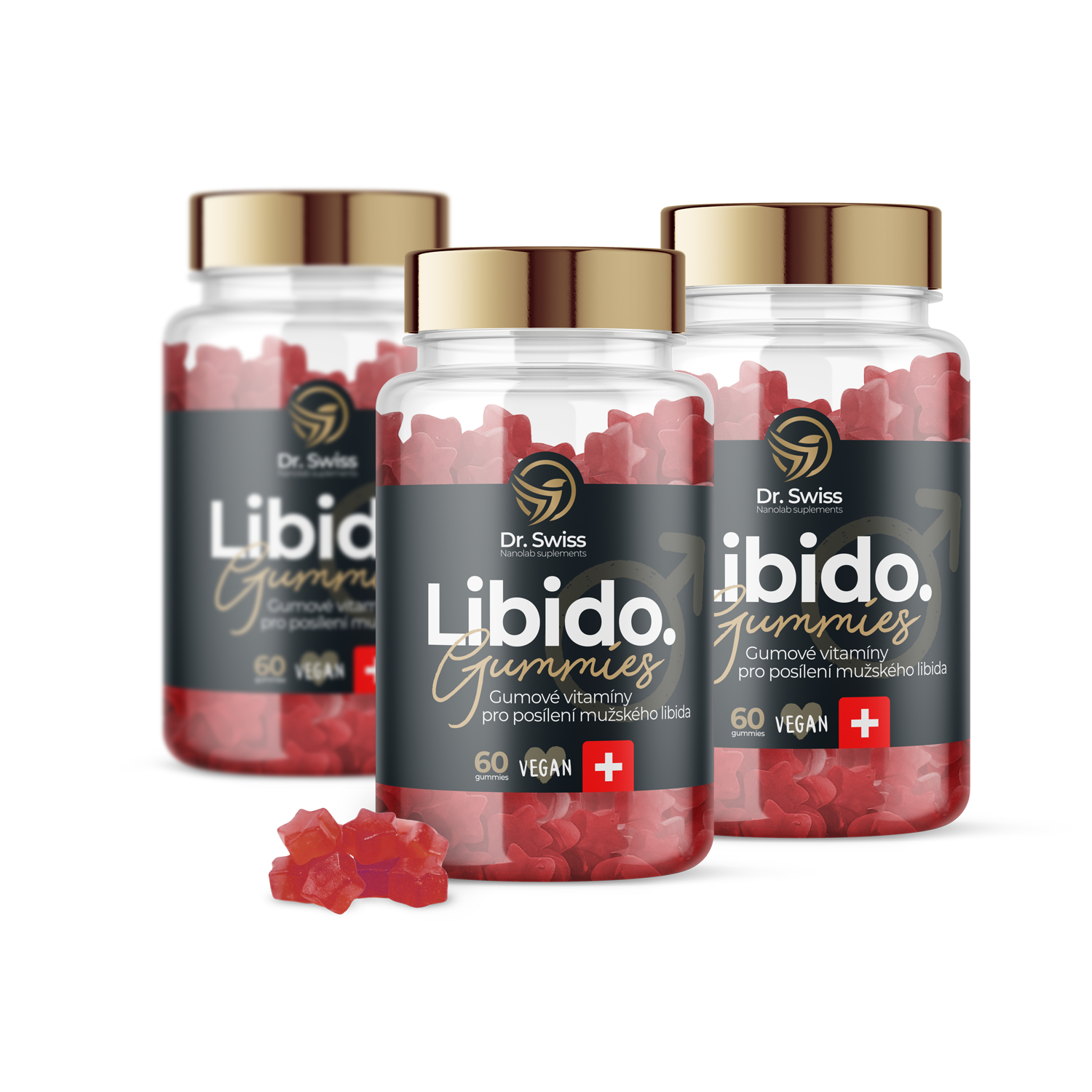 Dr. Swiss Gumové vitamíny na podporu mužského LIBIDA Léčebná kůra: 3 měsíce | 3 balení