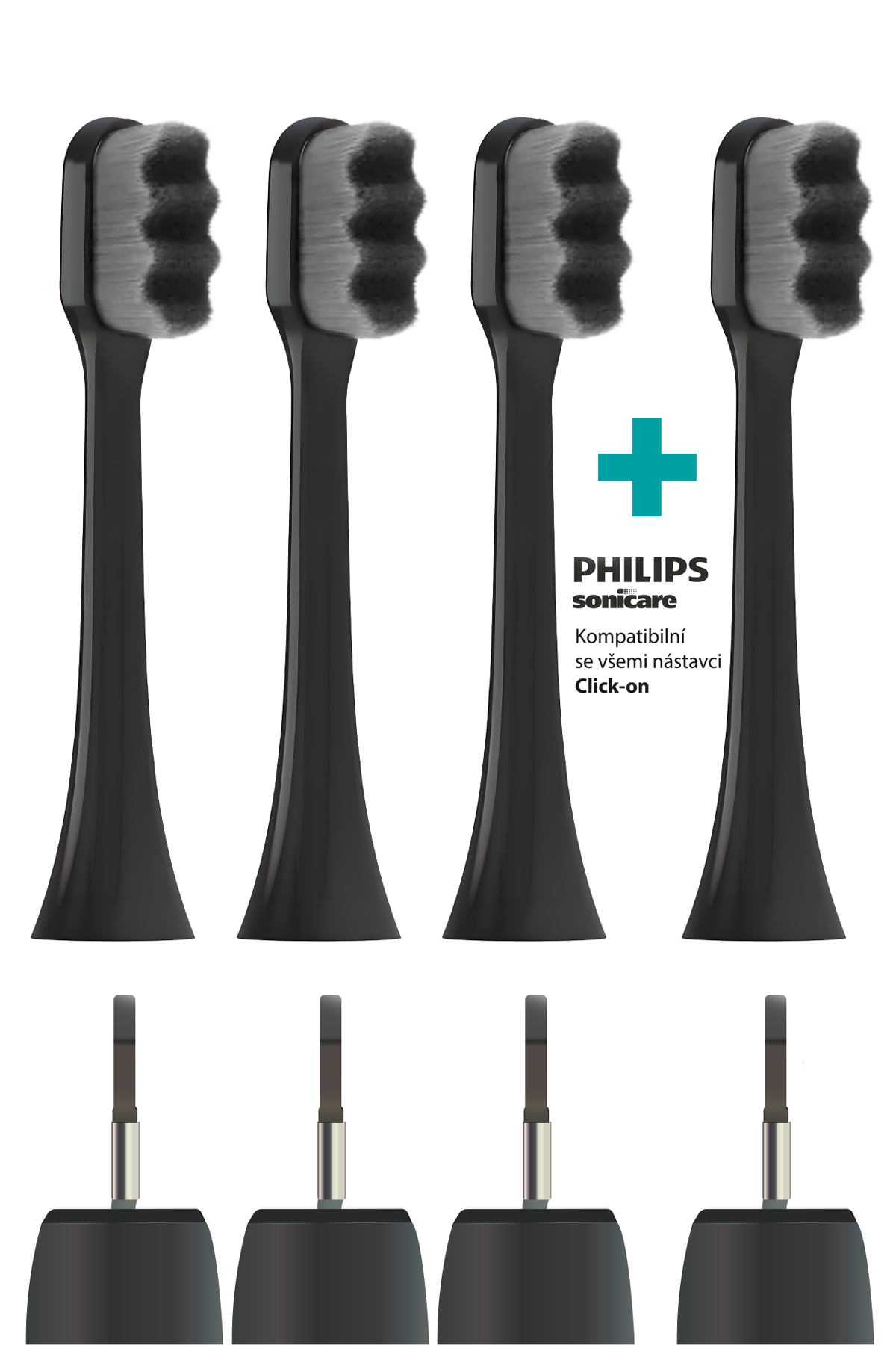 3+1 Ultrajemná hlavice Nanosmile Sonic Black pro elektrický kartáček Philips Sonicare