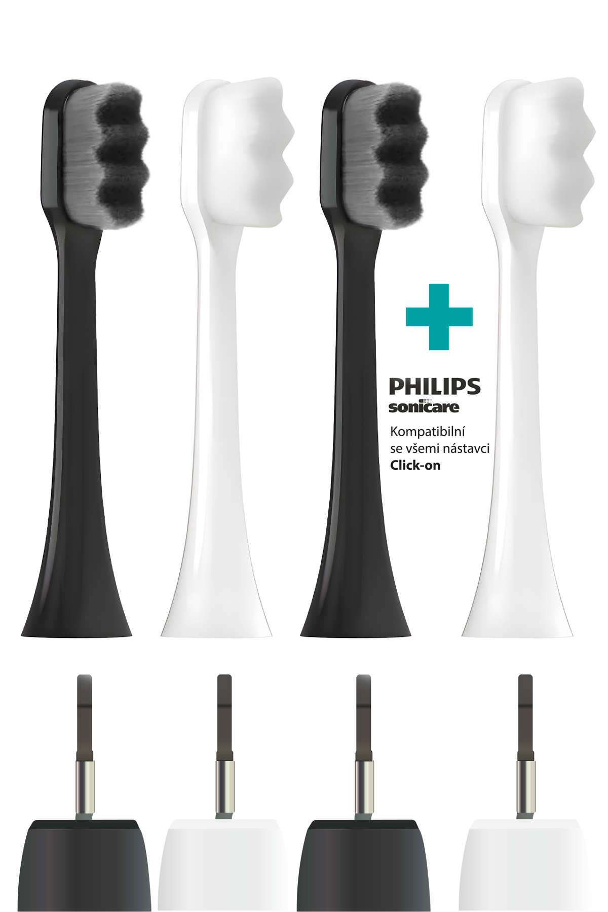 3+1 Ultrajemná hlavice Nanosmile Sonic Black&White pro elektrický kartáček Philips Sonicare