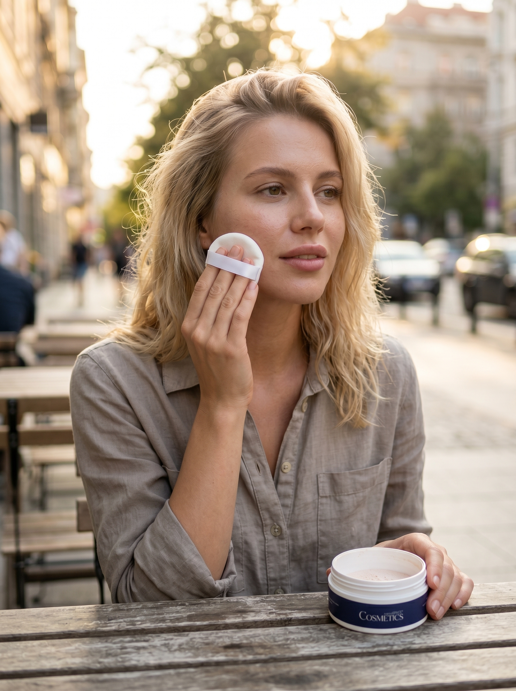 Minerální pudr SPF 50 nanoSPACE — fixační vrstva přes make-up