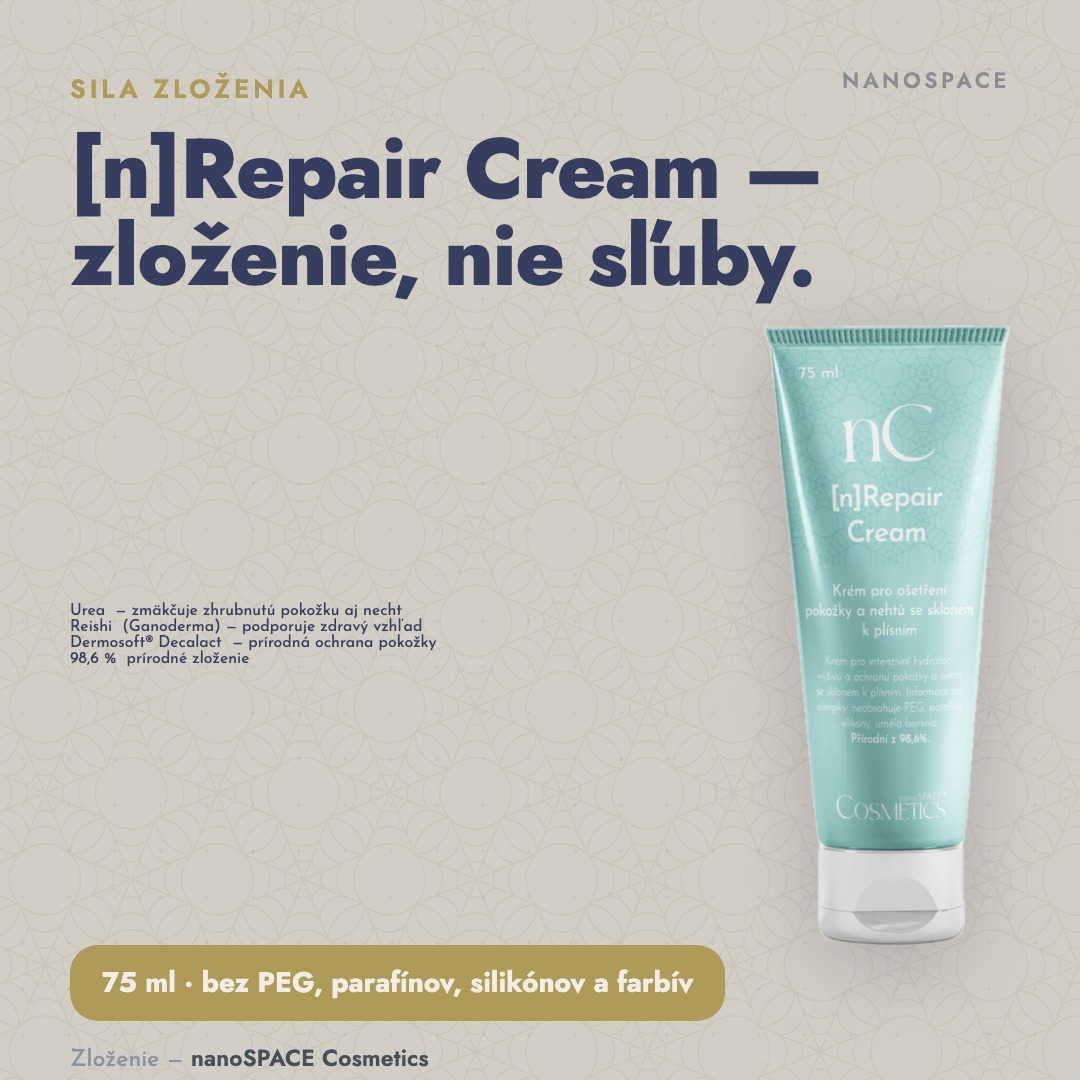[n]Repair Cream — zloženie, nie sľuby: urea, reishi, Dermosoft Decalact, 98,6 % prírodné