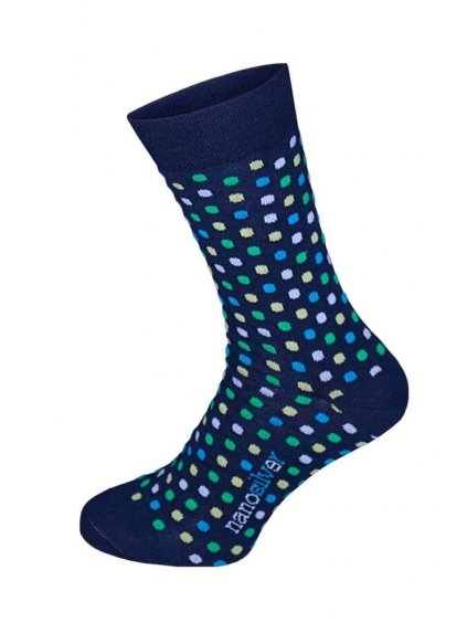 Společenské ponožky modré s barevnými puntíky