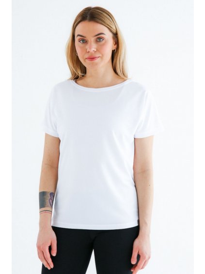 Bílé dámské tričko na jógu – nanosilver® BAT2