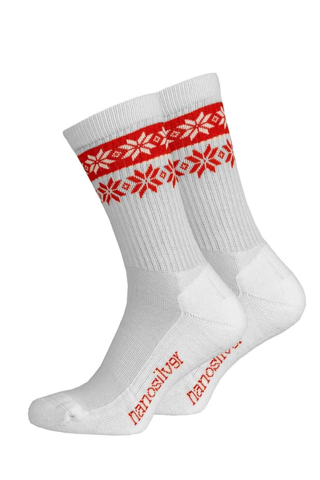 Levně nanosilver® Zimní ponožky thermo SNOW bílá/červená Velikost: L 43/46