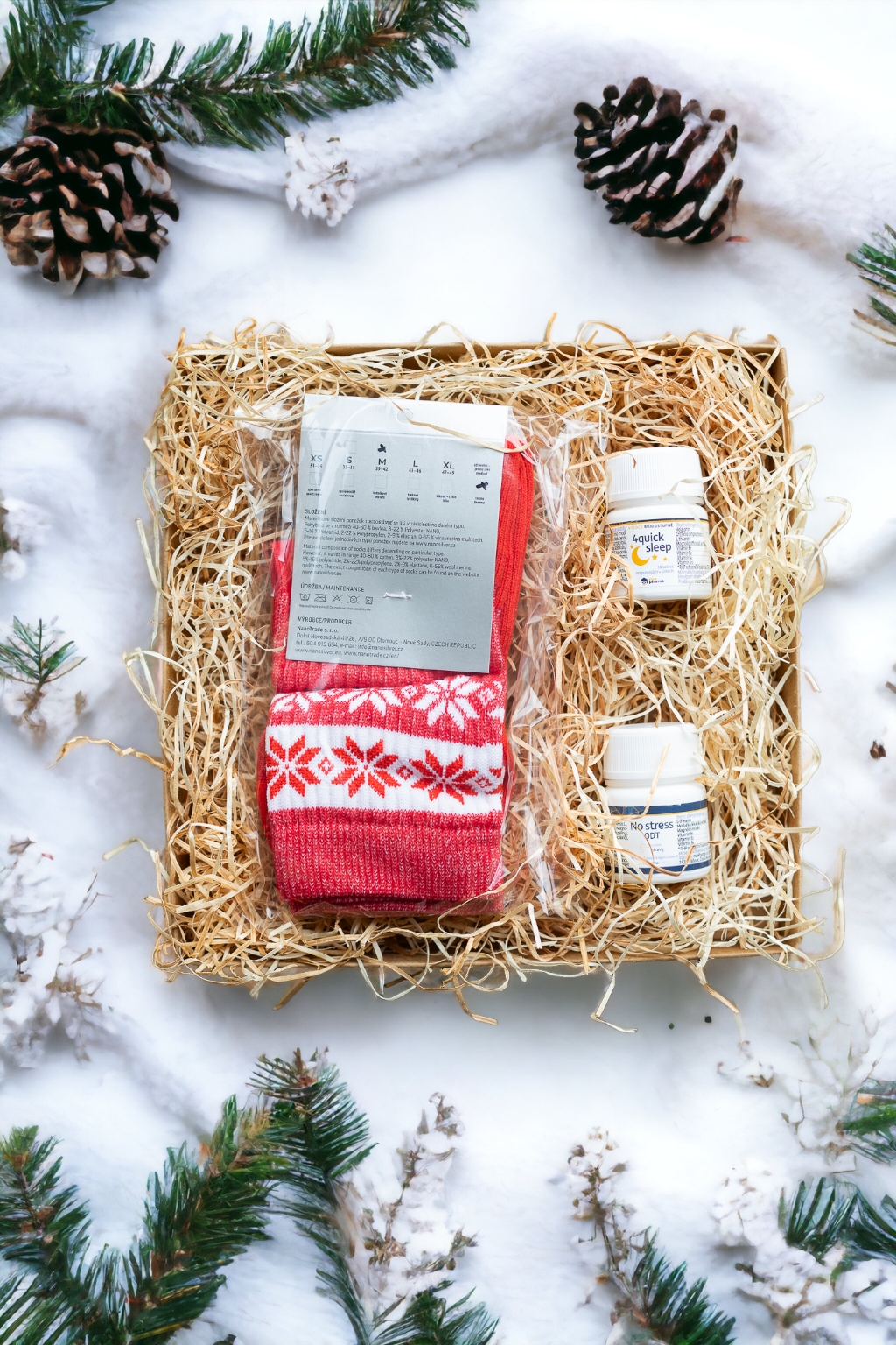 nanoSPACE Dárková sada Klid a nohy v teple – antistresový balíček Velikost: Červená/bílá vel. M