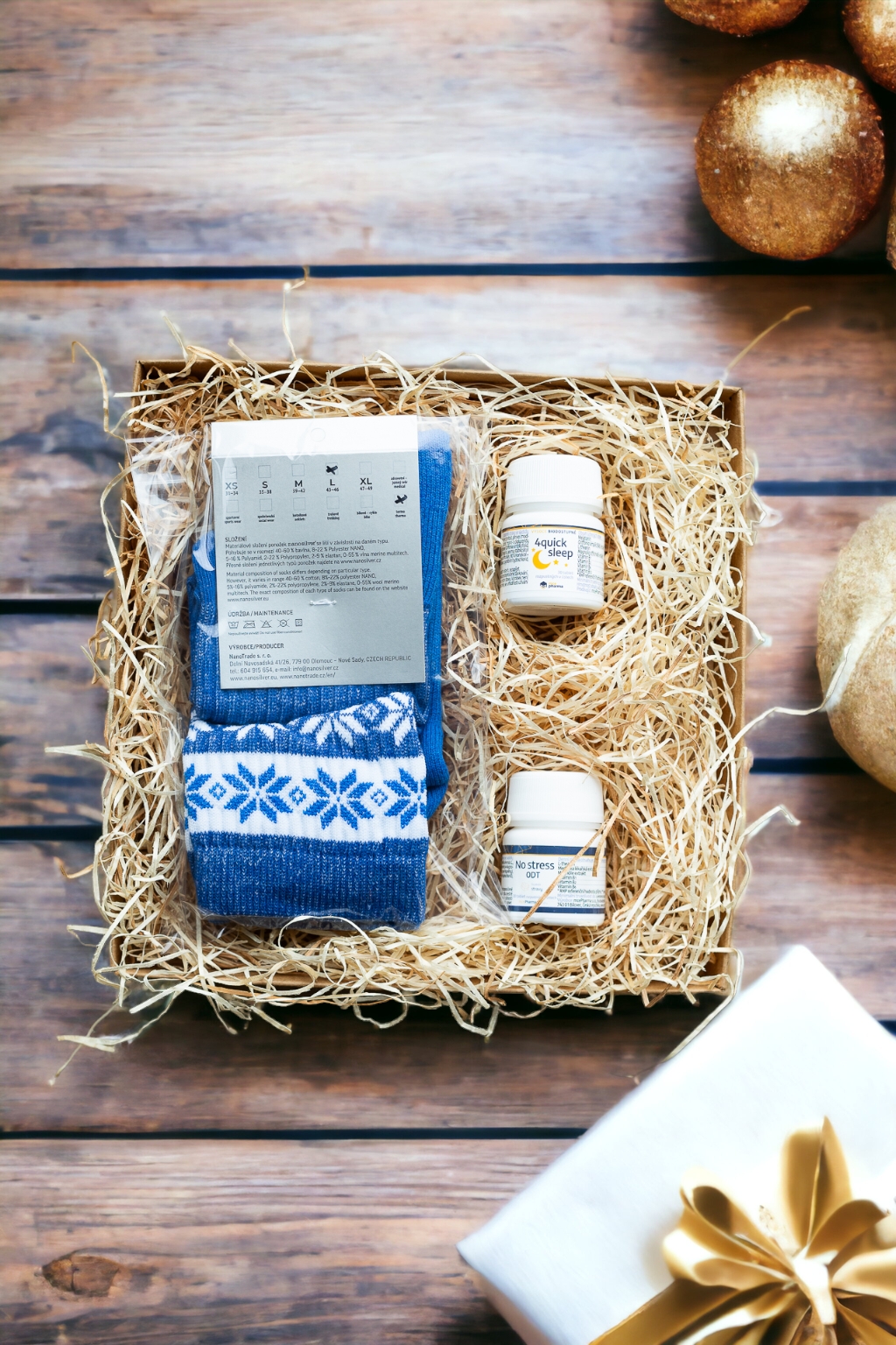 nanoSPACE Dárková sada Klid a nohy v teple – antistresový balíček Velikost: Modrá/bílá vel. L
