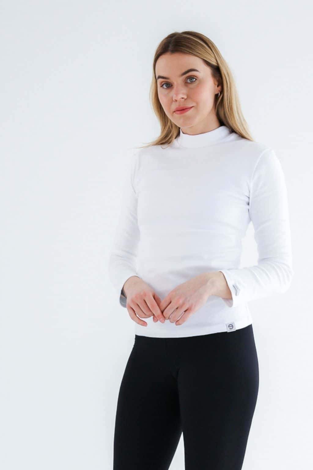 Levně nanosilver® Bílé dámské triko se stojáčkem s dlouhým rukávem nanosilver® Velikost: XL