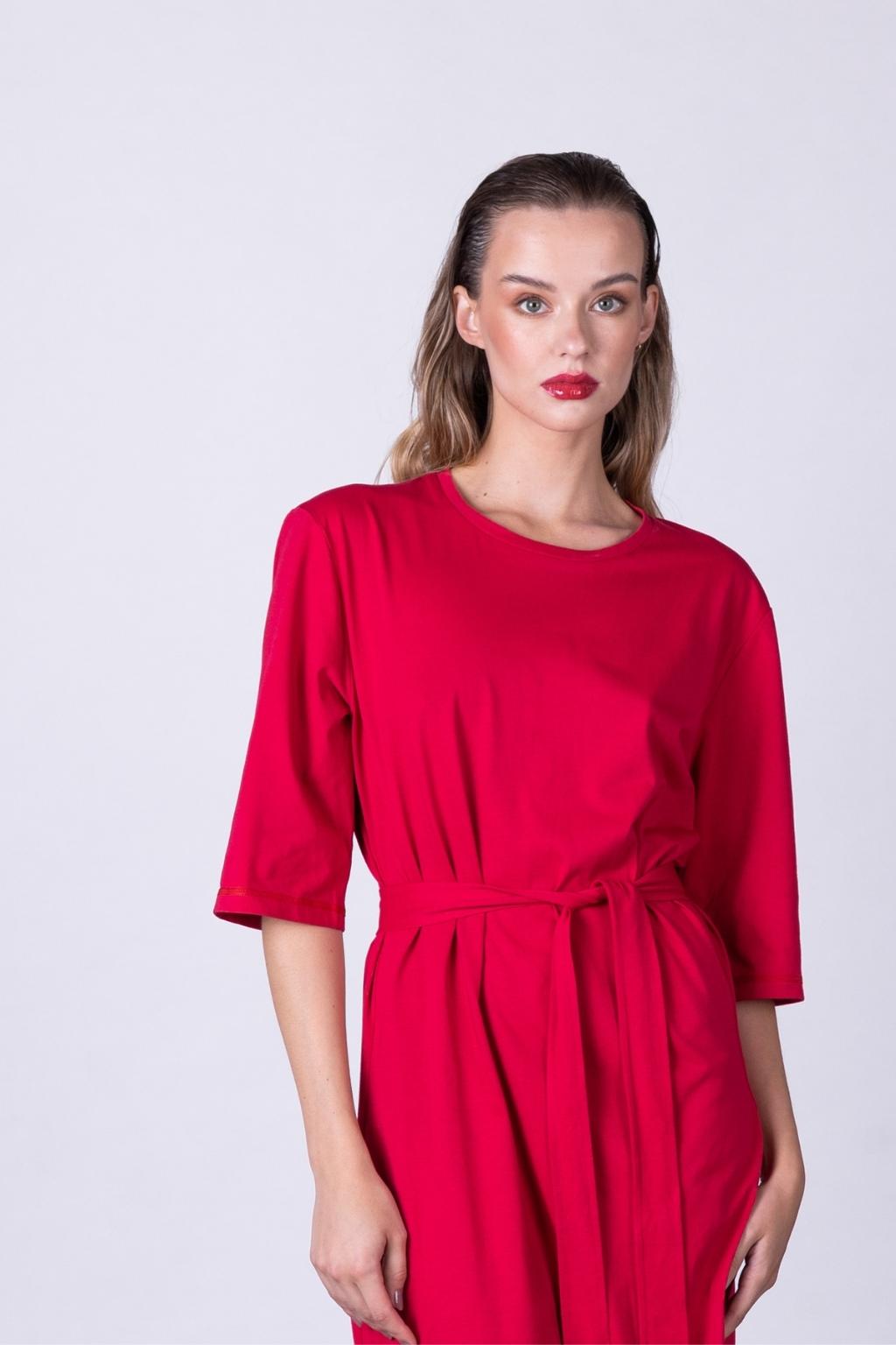 Levně Červené minimalistické šaty TUNIQ – nanoSPACE by LADA Velikost: L