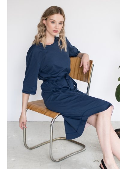 Modré minimalistické šaty TUNIQ – nanoSPACE by LADA (Velikost L)