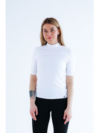 nanosilver® Weißes Damen T-Shirt mit Stehkragen
