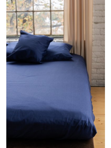 Bettlaken mit Spannrand Nanocotton®– blau  Baumwollsatin nanoSPACE Blau