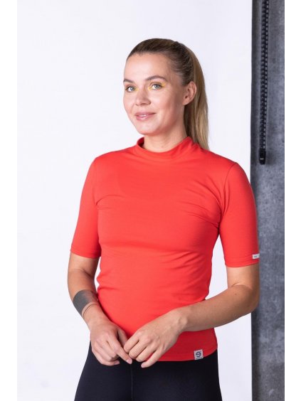 nanosilver® Rotes Damen T-Shirt mit Stehkragen