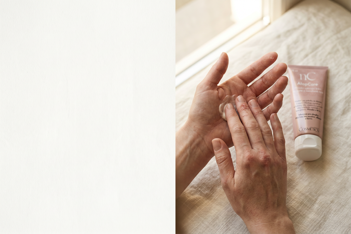 Caring for hands with contact dermatitis – applying a nourishing cream
