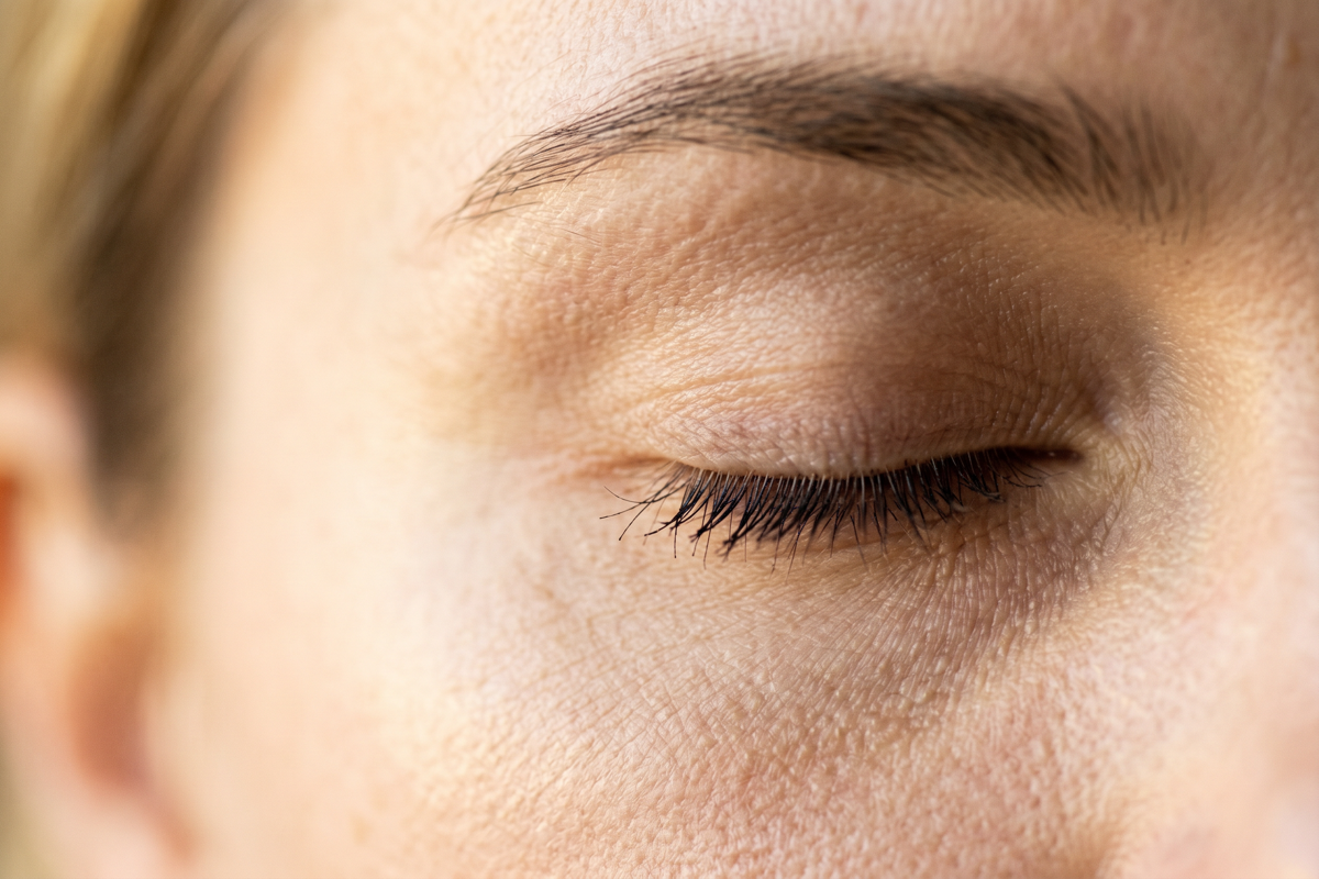 The delicate skin of the eye area up close – the thinnest skin on the face
