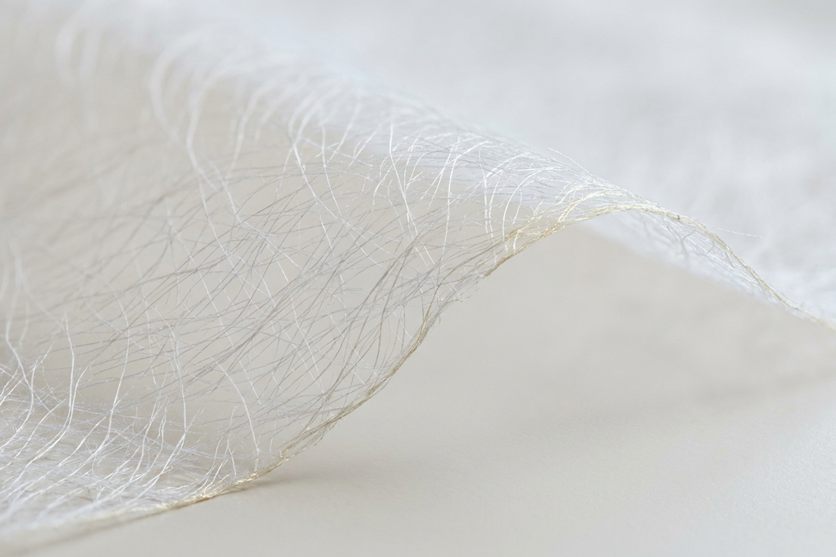Close-up of a fine translucent nanofibre layer