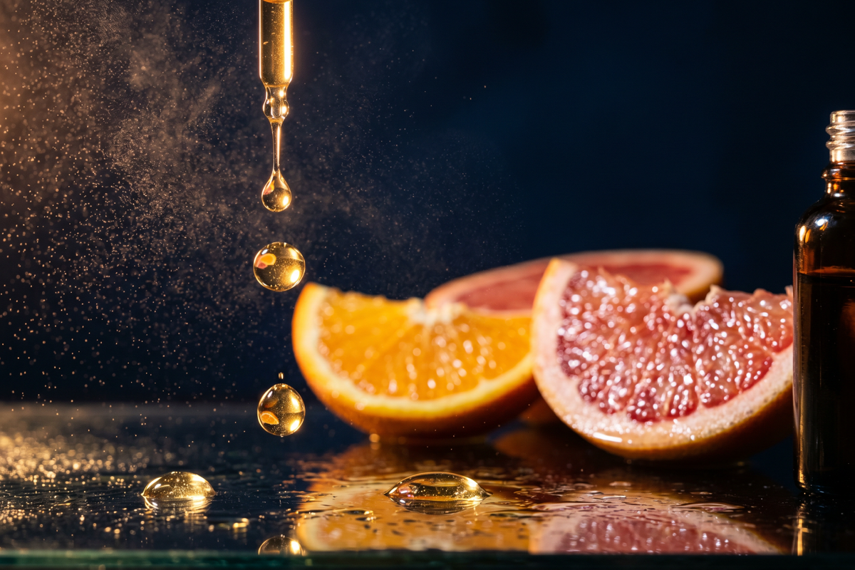 Vitamin C serum – golden antioxidant drops with fresh citrus