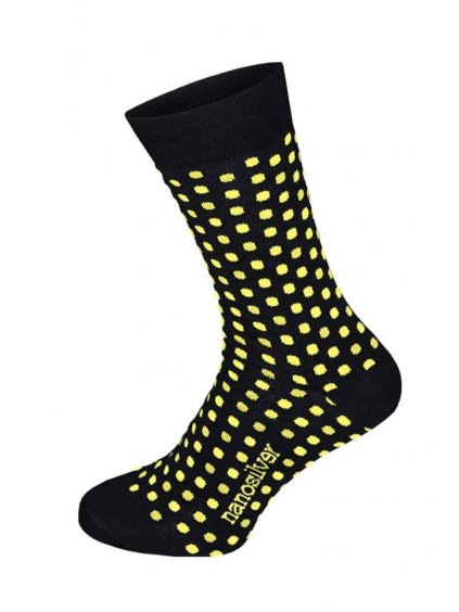 Společenské ponožky černé se žlutými puntíky
