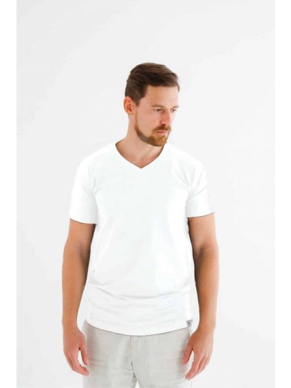 White Men's T-shirt with V-neck nanosilver®