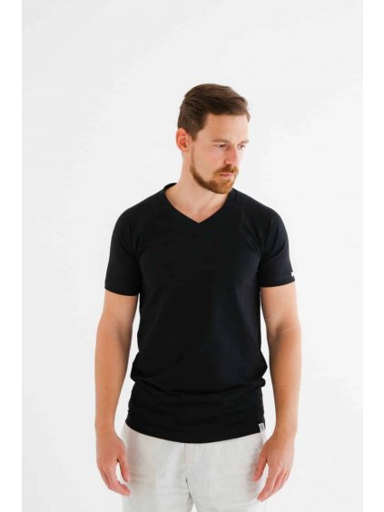 Black Men's T-shirt with V-neck nanosilver®