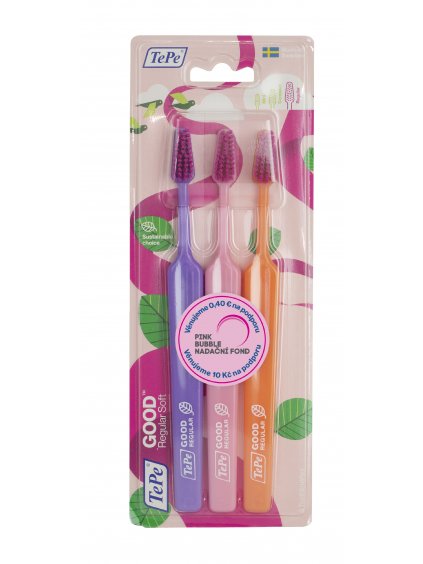 3-pieces Limited-Edition Pink Ribbon TePe GOOD Bio-based Plastic Toothbrush