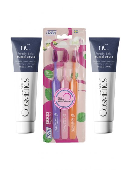 Set of 2 pcs of nanoSPACE Cosmetics Toothpaste with TePe Toothbrushes  Save the environment by brushing your teeth.