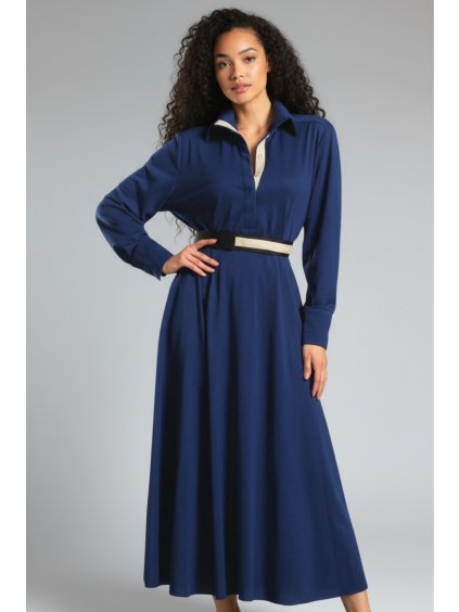 Modré dlouhé košilové šaty Ithaka – nanoSPACE by LADA (Velikost XL)