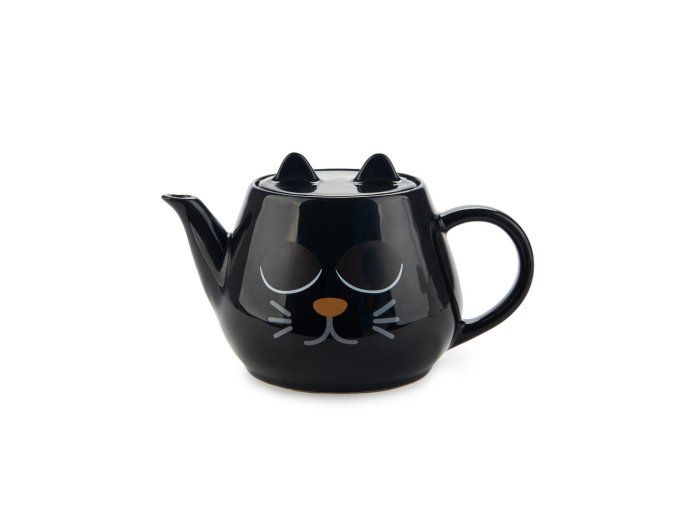 teapot wake cat black ceramic 28143