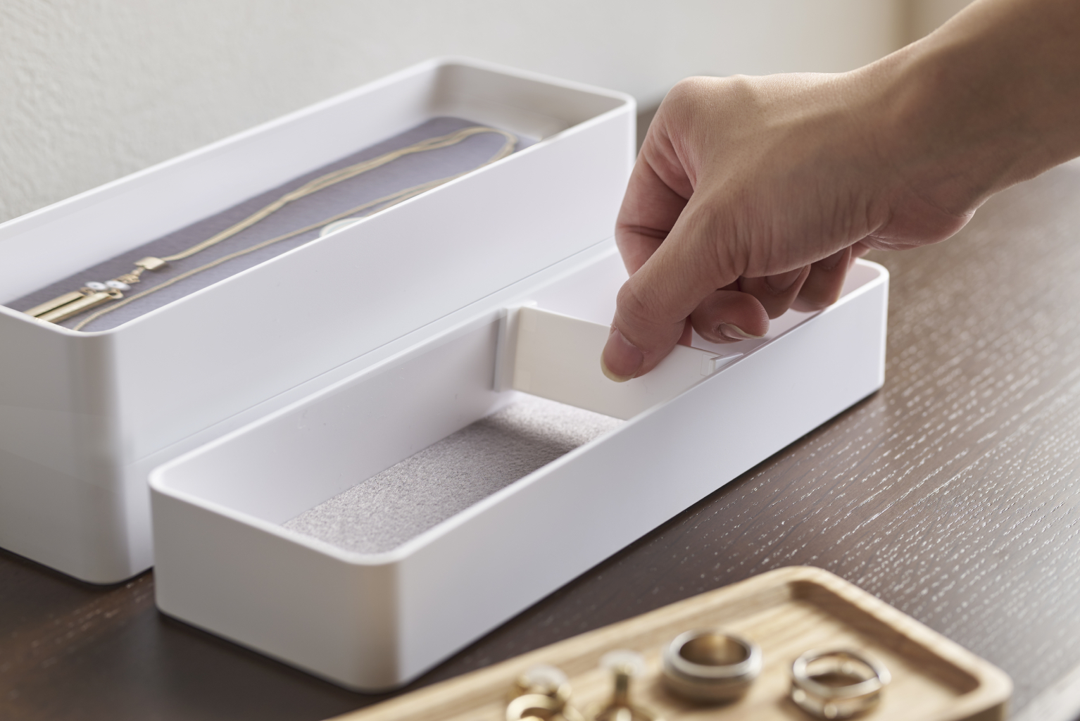 3-patrový úložný box Rin 5811, bílý YAMAZAKI