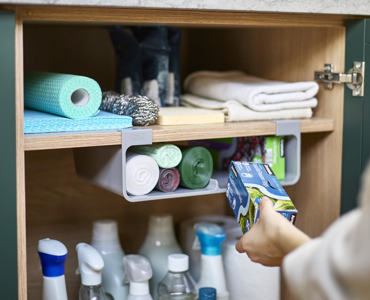 Organizér na fólie a sáčky CupboardStore 851699, velký, šedý