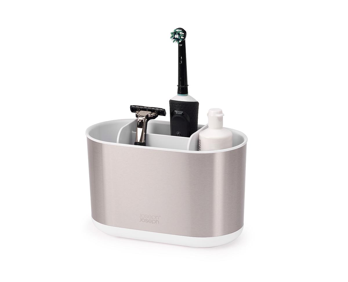 Stojánek na kartáčky Duo Steel Caddy 70606, velký, nerez/bílý JOSEPH JOSEPH