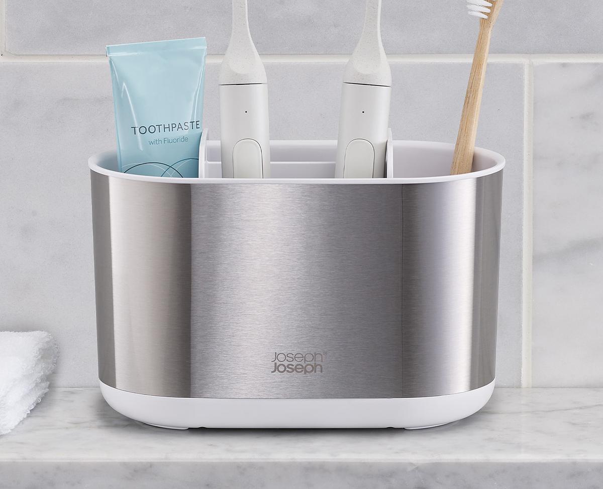 Stojánek na kartáčky Duo Steel Caddy 70606, velký, nerez/bílý JOSEPH JOSEPH