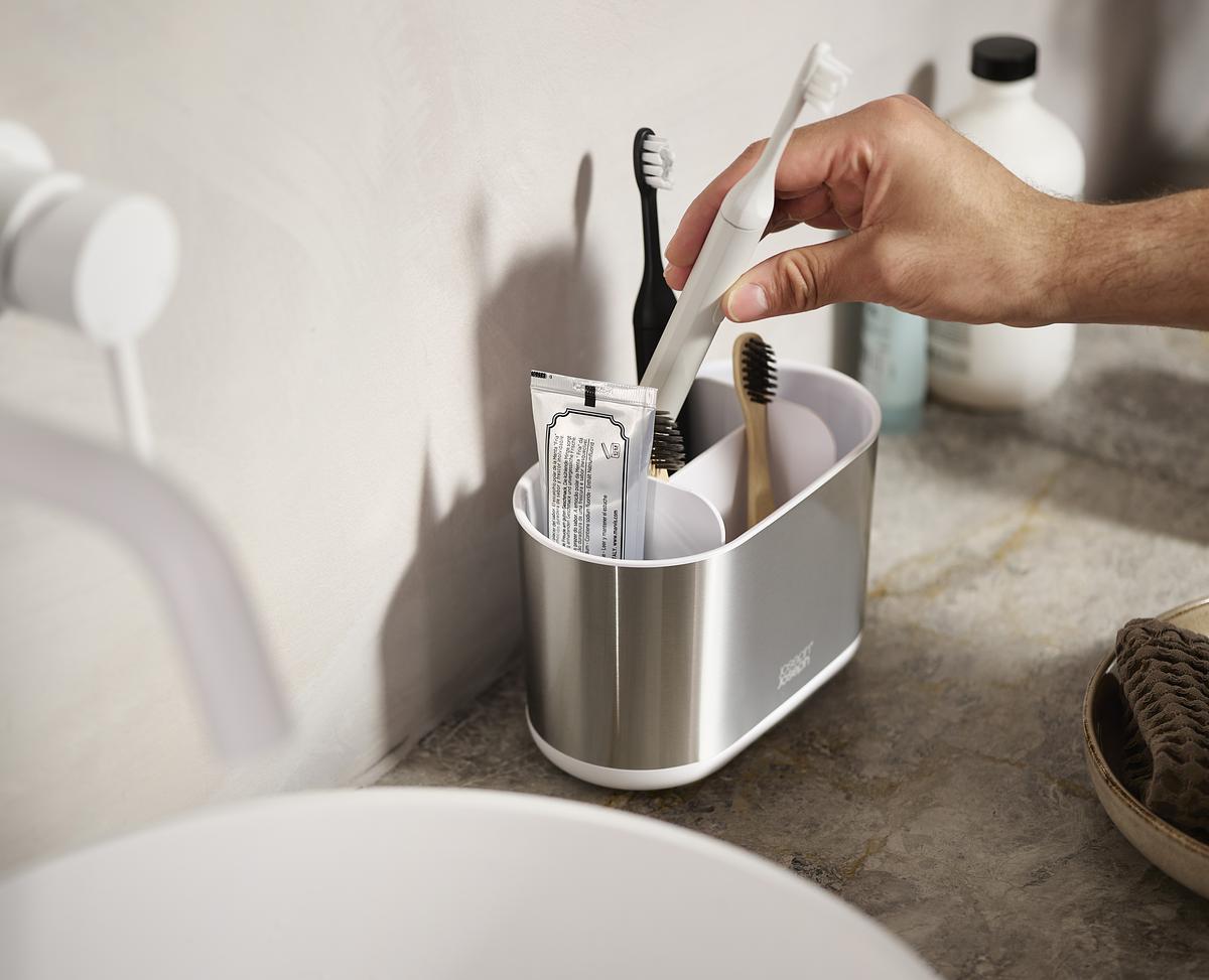 Stojánek na kartáčky Duo Steel Caddy 70606, velký, nerez/bílý JOSEPH JOSEPH