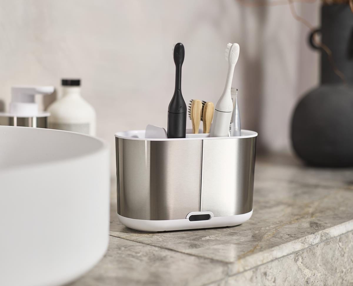 Stojánek na kartáčky Duo Steel Caddy 70606, velký, nerez/bílý JOSEPH JOSEPH