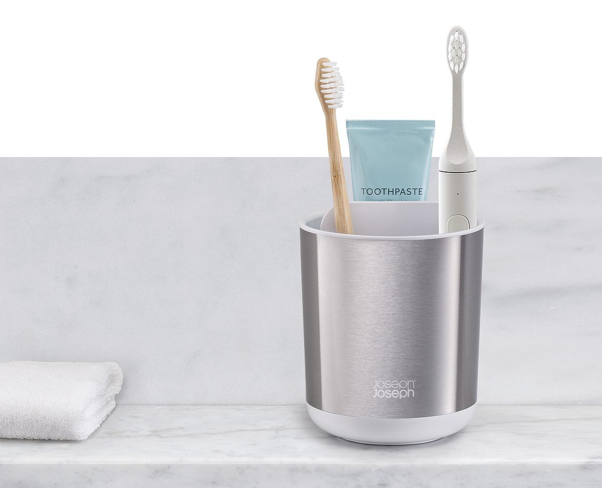 Stojánek na kartáčky Duo Steel Caddy 70607, malý, nerez/bílý JOSEPH JOSEPH