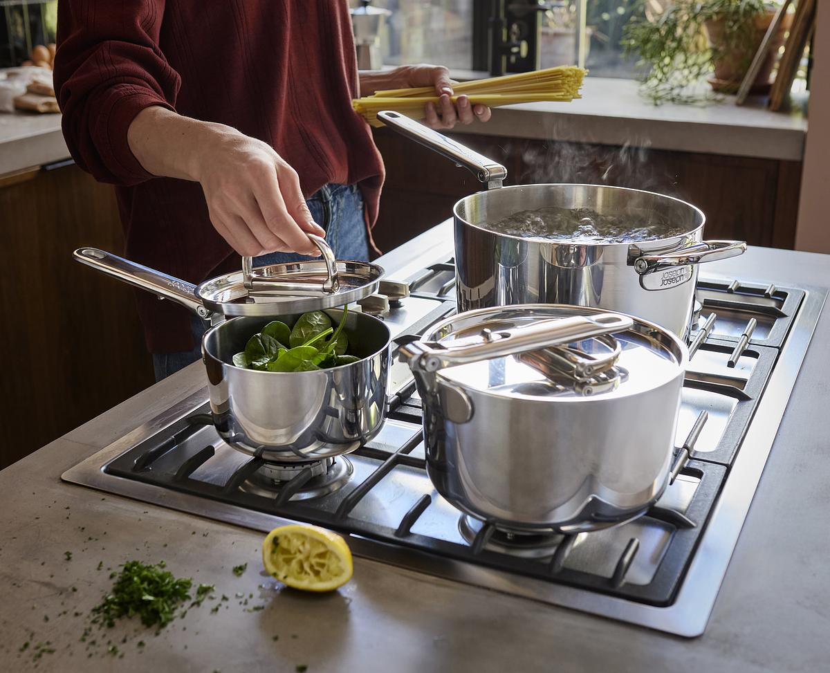 Sada rendlíků Space Steel 1000031, 3ks, nerez/nepřilnavá keramika, skládací madla