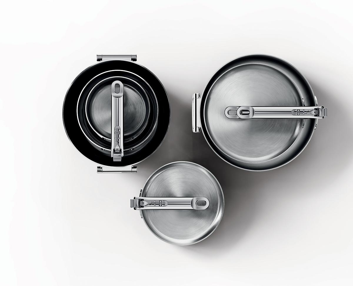 Sada nádobí Space Steel 1000033, 6ks, nerez, skládací madla