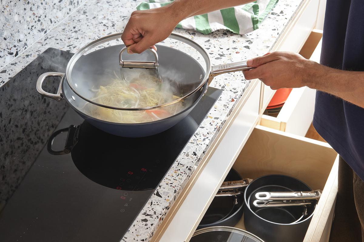 Wok s pokličkou Space Non-Stick 1000035, 32cm, nepřilnavá keramika, skládací madla