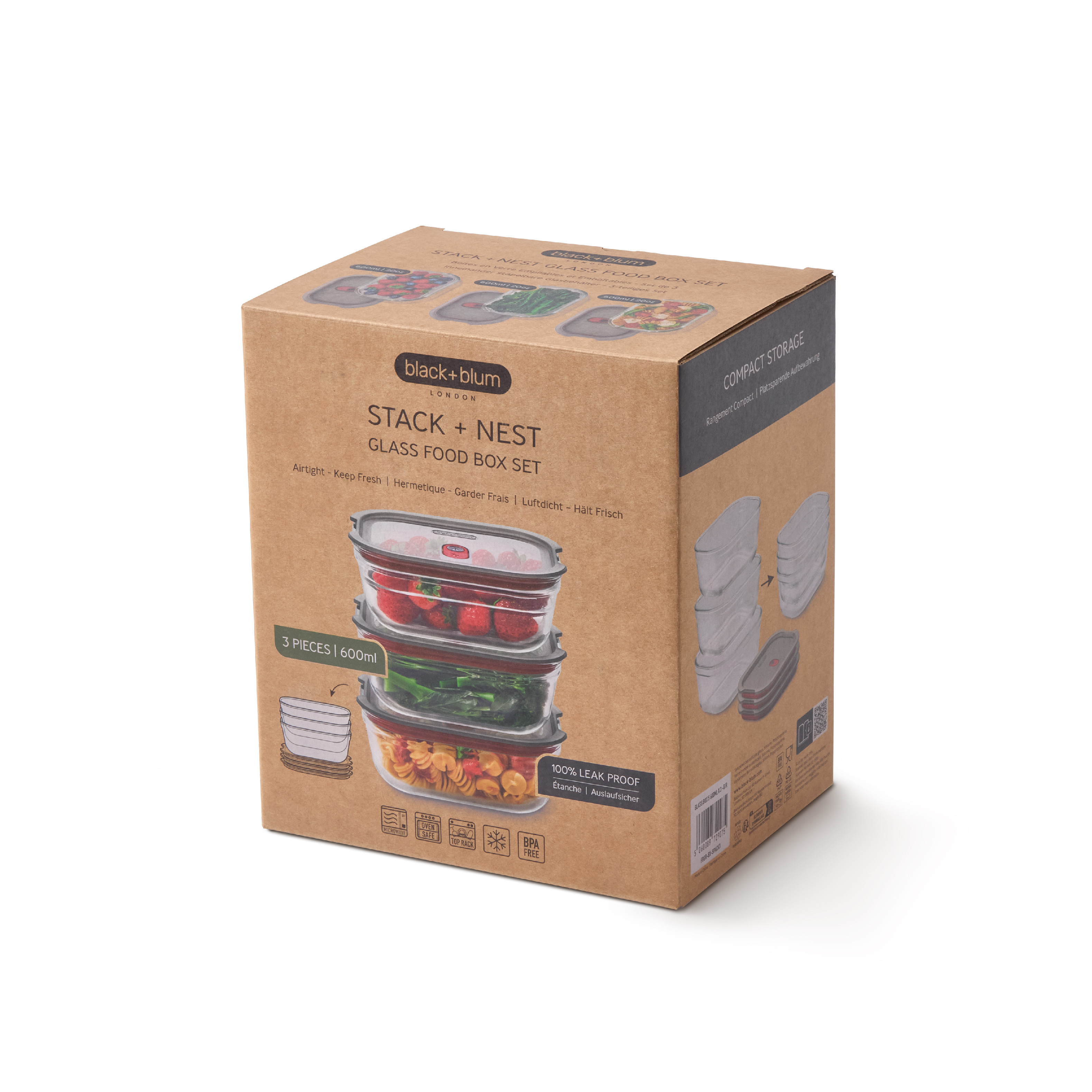 Sada nádob Stack+Nest FBGR-BX-S-PACK3, 3x600ml (S)