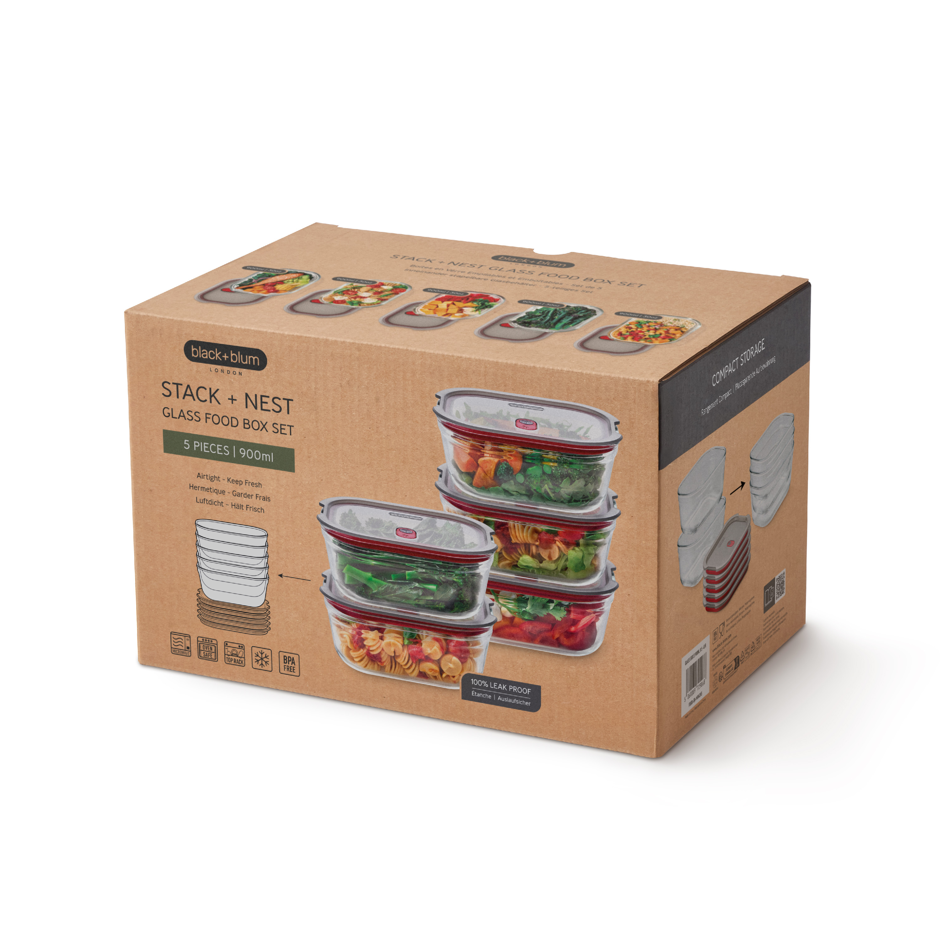 Sada nádob Stack+Nest FBGR-BX-MPACK5, 5x900ml (M)