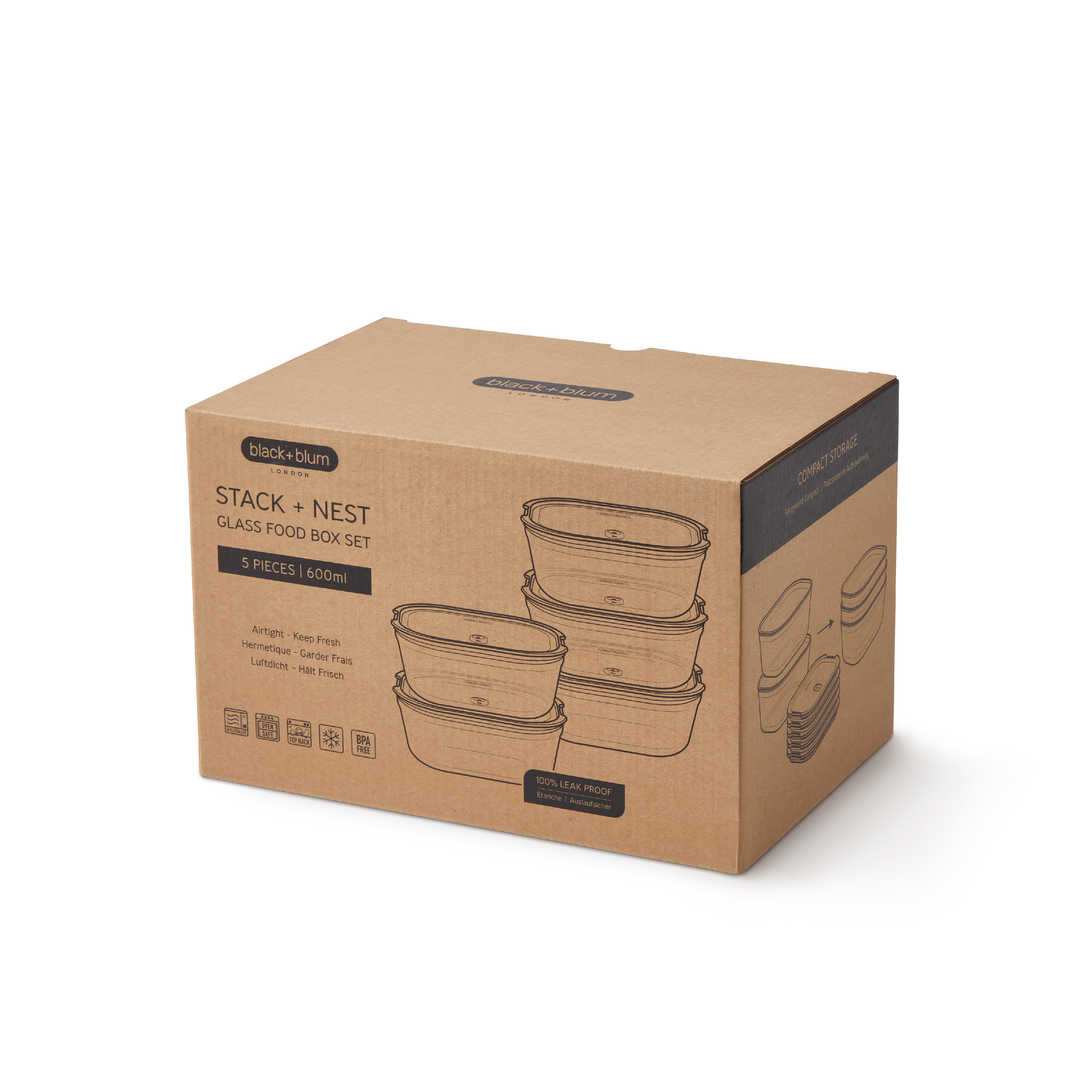 Sada nádob Stack+Nest FBGR-BX-SPACK5, 5x600ml (S)